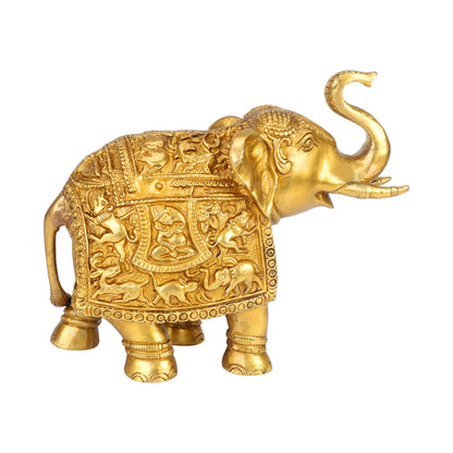 Brass Ganesha Carving Trunk Up Elephant Showpiece Figurine Fengshui Vastu Lucky Decorative Items for Home Decor