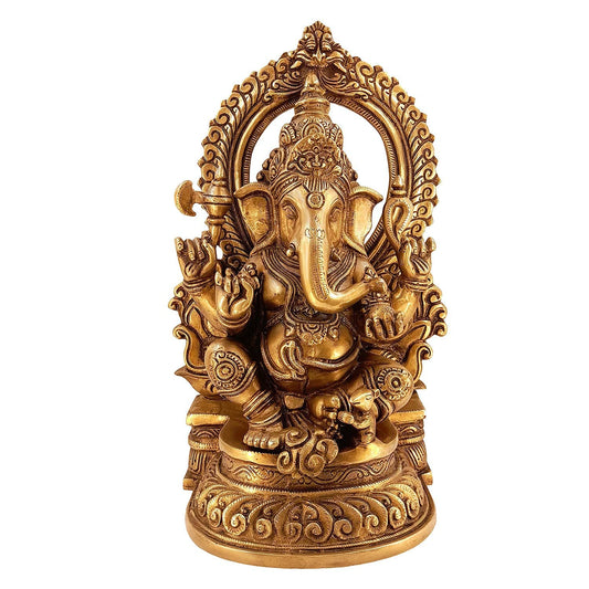 Brass Ganesha Idol for Home Decoration Ganpati Statue Murti for Gift Height 15 Inch Weight 11.8 Kg Color Gold