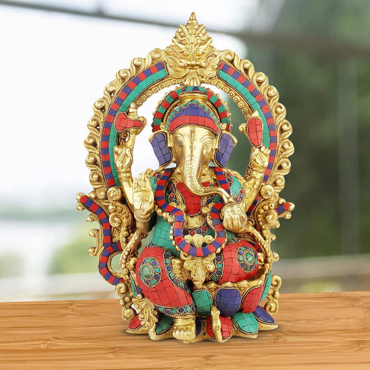 Brass Ganesha Idol for Home Decoration Ganpati Statue Murti for Gift Height 15 Inch Weight 9 Kg Color Multicolor