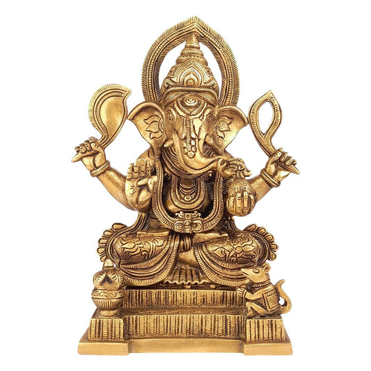 Brass Ganesha Idol for Home Decoration Ganpati Statue Murti for Gift Height 10 Inch Weight 4.3 Kg Color Gold