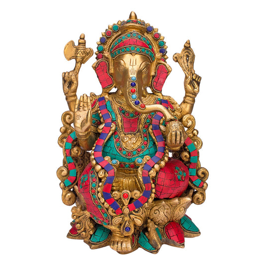 Brass Ganesha Idol for Home Decoration Ganpati Statue Murti for Gift Height 11.4 Inch Weight 6.3 Kg Color Multicolor