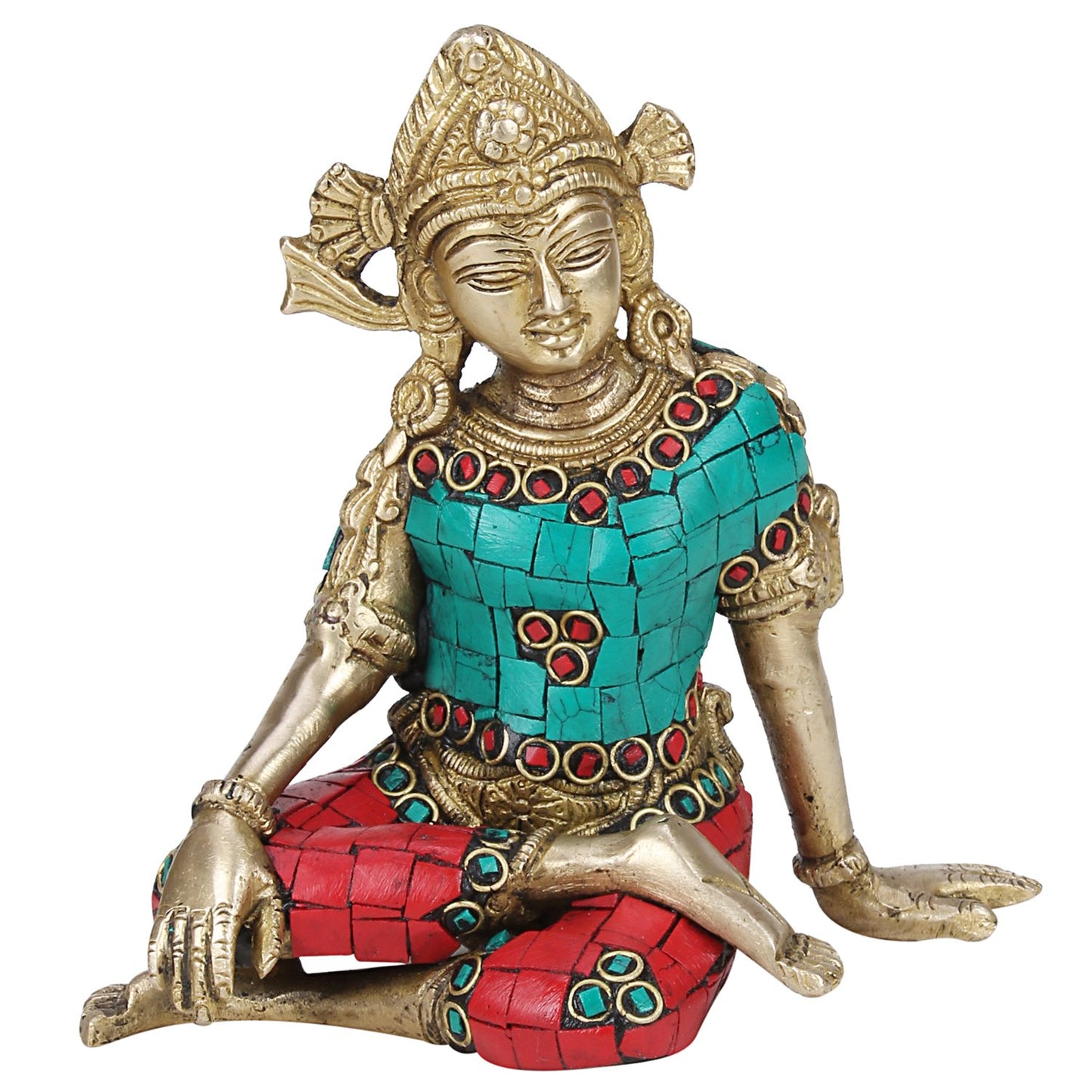 Brass Lord Indra Dev Statue Inder Dev Vastu Idol Figurine Handicraft Religious Showpiece 6 Inch Multicolor