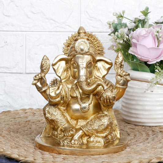 Brass Ganesh Bhagwan Idol Ganesha Statue Ganpati Murti for Home Entrance Decor Diwali Gift 7 Inch