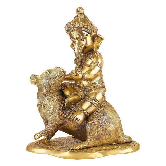 Brass Ganesha Idol for Home Decoration Ganpati Statue Murti for Gift Height 14 Inch Weight 9.2 Kg Color Gold