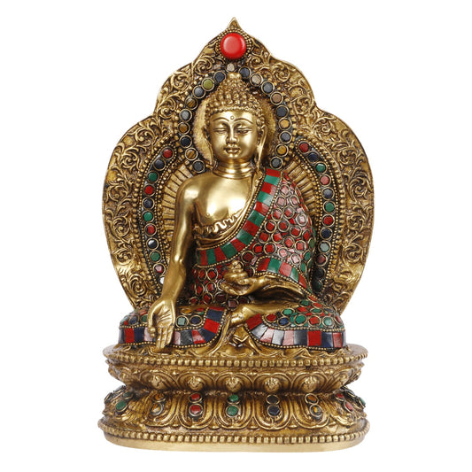 Meditating Buddha Idol in Brass for Home Decor Big Size Large Living Room Office Desk Table Outdoor Height 10.5 Inch