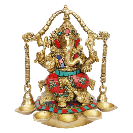 Brass Ganesha Idol for Home Decoration Ganpati Statue Murti for Gift Height 9 Inch Weight 3.5 Kg Color Multicolor