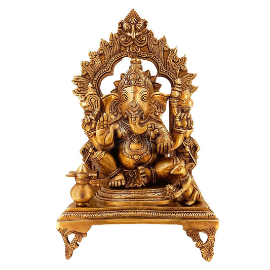 Brass Ganesha Idol for Home Decoration Ganpati Statue Murti for Gift Height 17 Inch Weight 11.8 Kg Color Gold