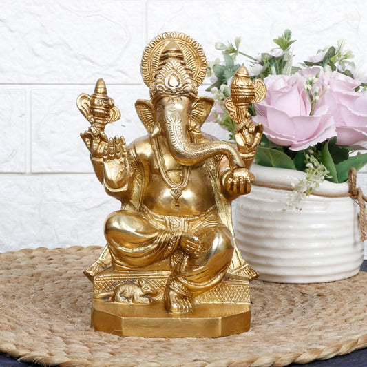 Brass Ganesh Bhagwan Idol Ganesha Statue Ganpati Murti for Home Entrance Decor Diwali Gift 8.25 Inch