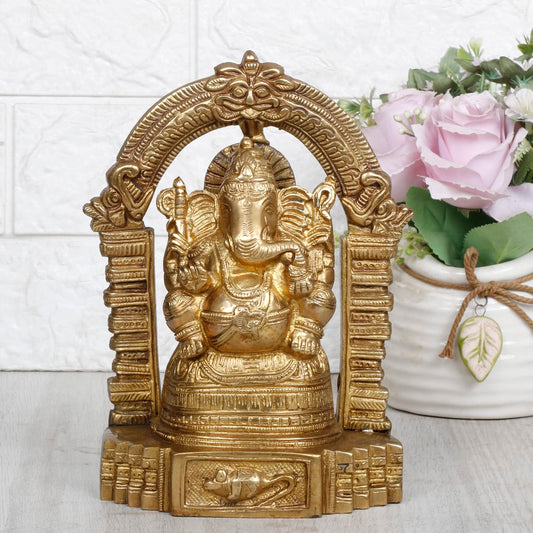 Brass Ganesh Bhagwan Idol Ganesha Statue Ganpati Murti for Home Entrance Decor Diwali Puja Gift Height 8 Inch.