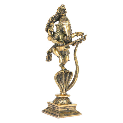 Brass Dancing Ganesha Idol In Gold Color Height 10 Inch Weight 1.4 Kg