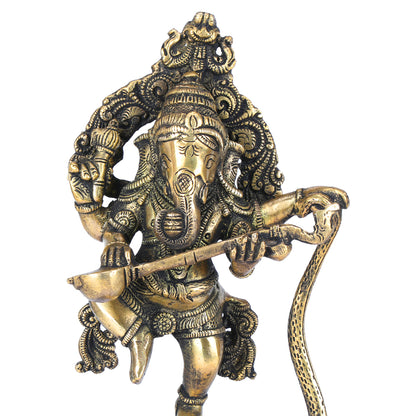 Brass Dancing Ganesha Idol In Gold Color Height 10 Inch Weight 1.4 Kg