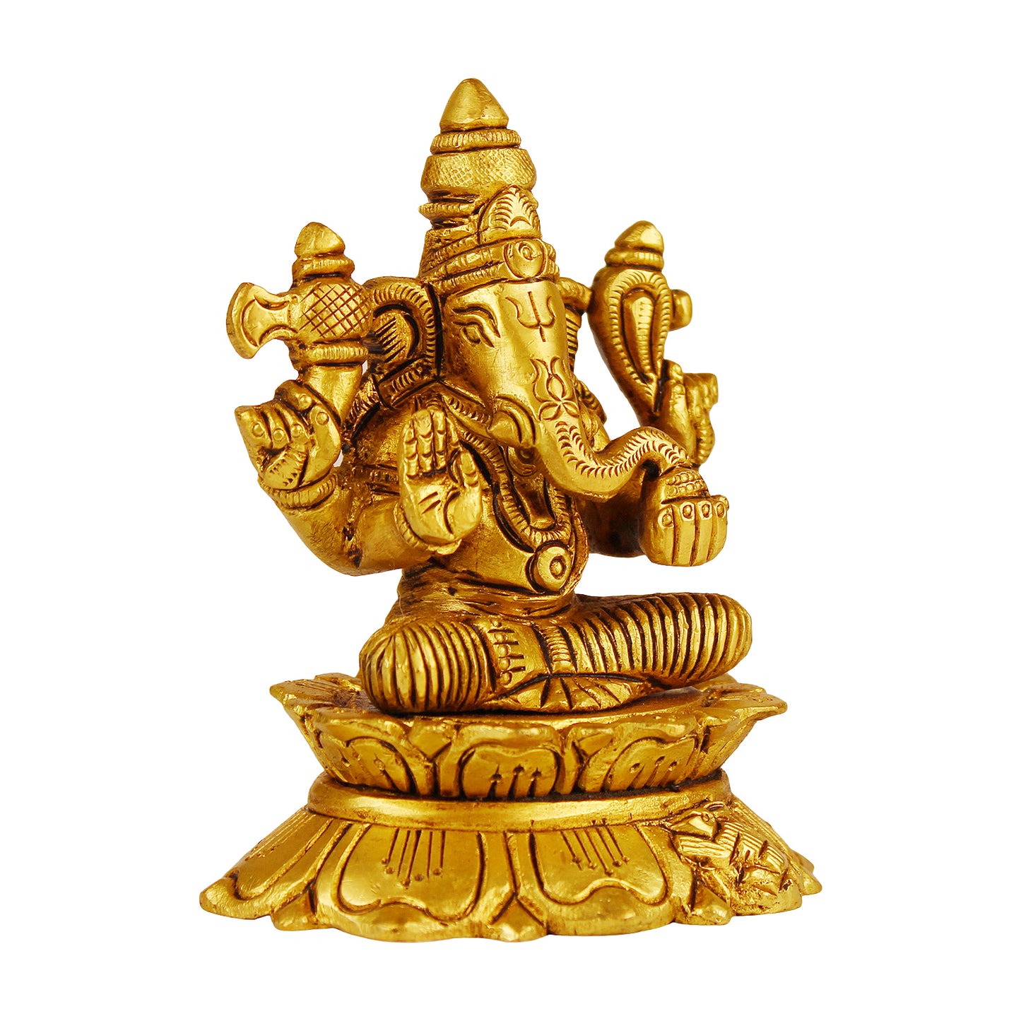 Brass Sitting Ganesha Idol In Gold Color Height 5 Inch Weight 0.37 Kg