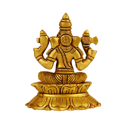 Brass Sitting Ganesha Idol In Gold Color Height 5 Inch Weight 0.37 Kg