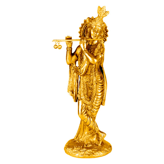 Brass Krishna Murti in Gold Color Heigh 10 Inch