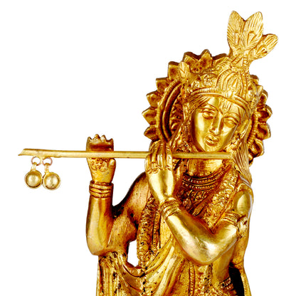 Brass Krishna Murti in Gold Color Heigh 10 Inch