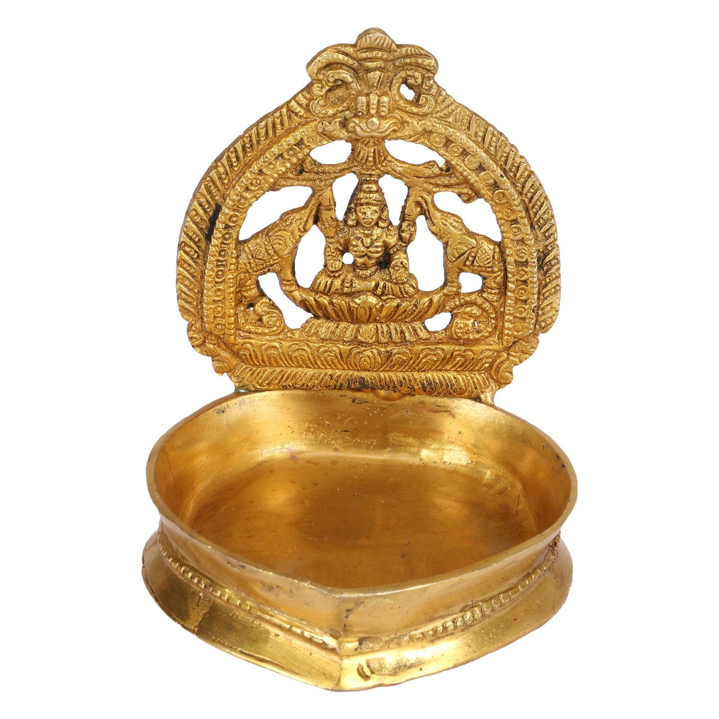 Brass Gajalakshmi Diya for Home Temple: Dimensions 6x5x4.5 inches, in Gold Color color