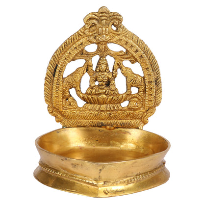 Brass Gajalakshmi Diya for Home Temple: Dimensions 6x5x4.5 inches, in Gold Color color