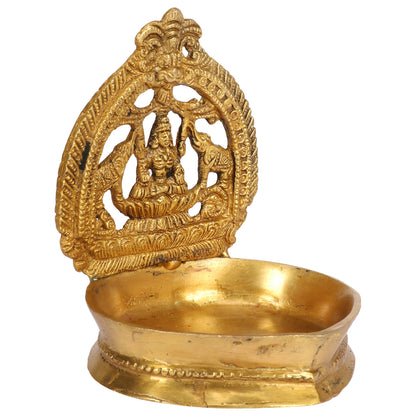 Brass Gajalakshmi Diya for Home Temple: Dimensions 6x5x4.5 inches, in Gold Color color