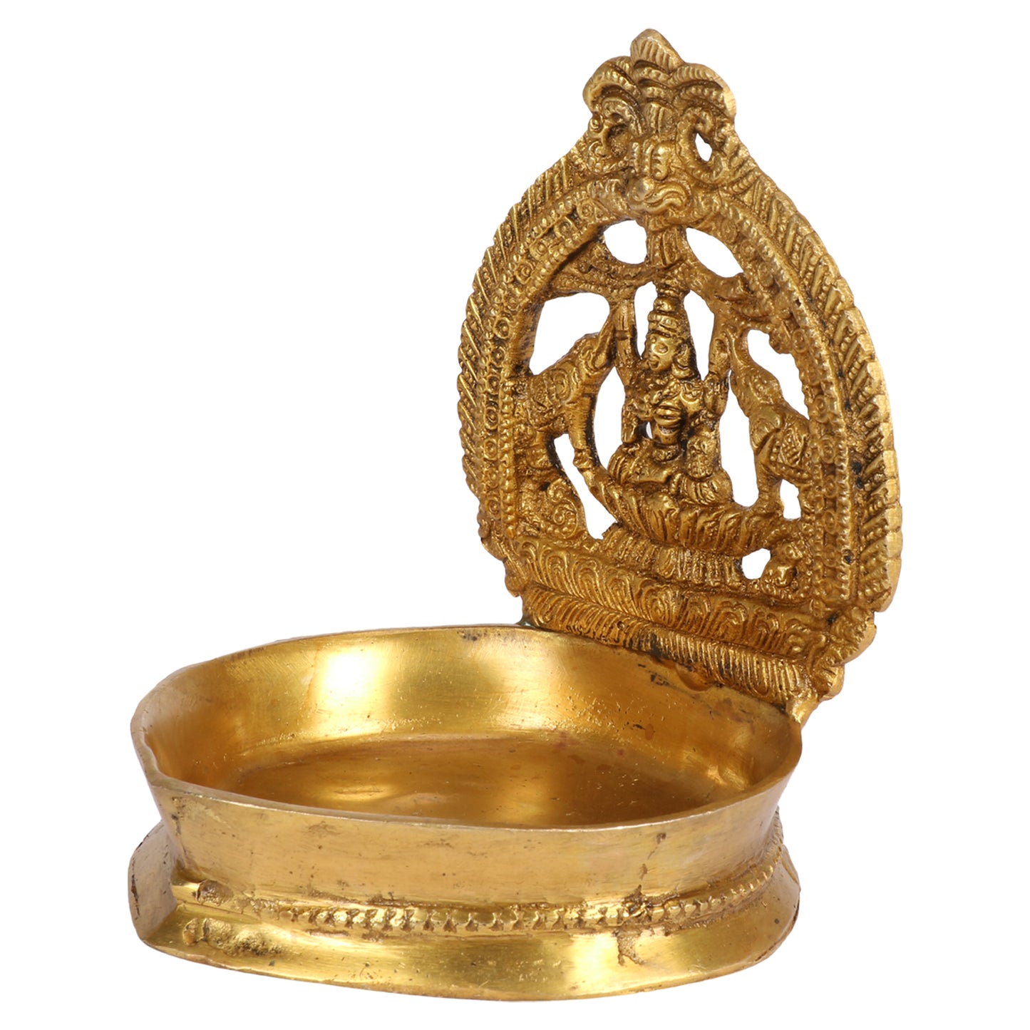 Brass Gajalakshmi Diya for Home Temple: Dimensions 6x5x4.5 inches, in Gold Color color