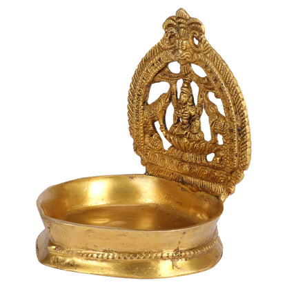 Brass Gajalakshmi Diya for Home Temple: Dimensions 6x5x4.5 inches, in Gold Color color