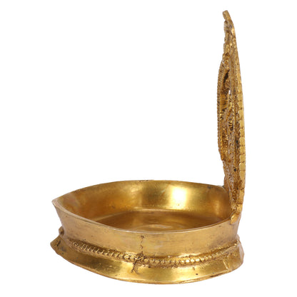 Brass Gajalakshmi Diya for Home Temple: Dimensions 6x5x4.5 inches, in Gold Color color