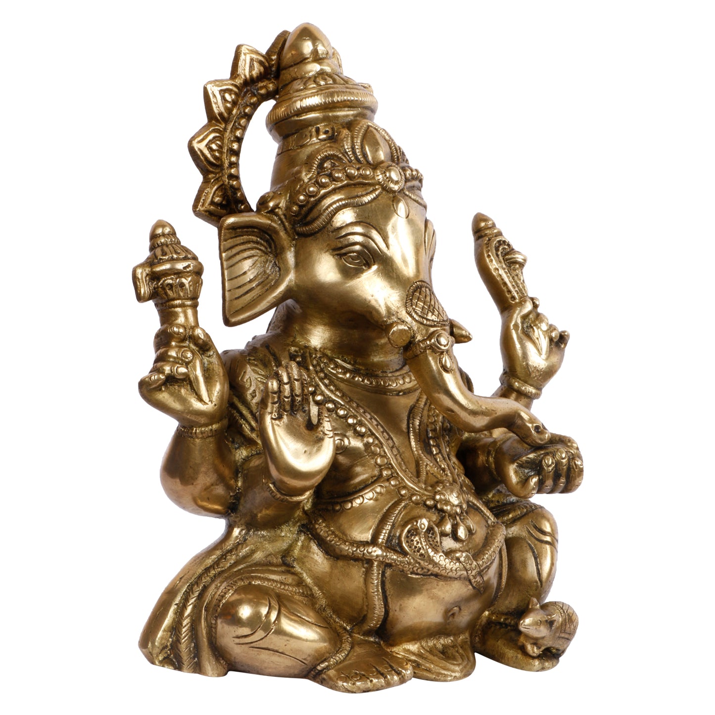 Brass Sitting Ganesha Idol In Gold Color Height 7.5 Inch Weight 1.6 Kg