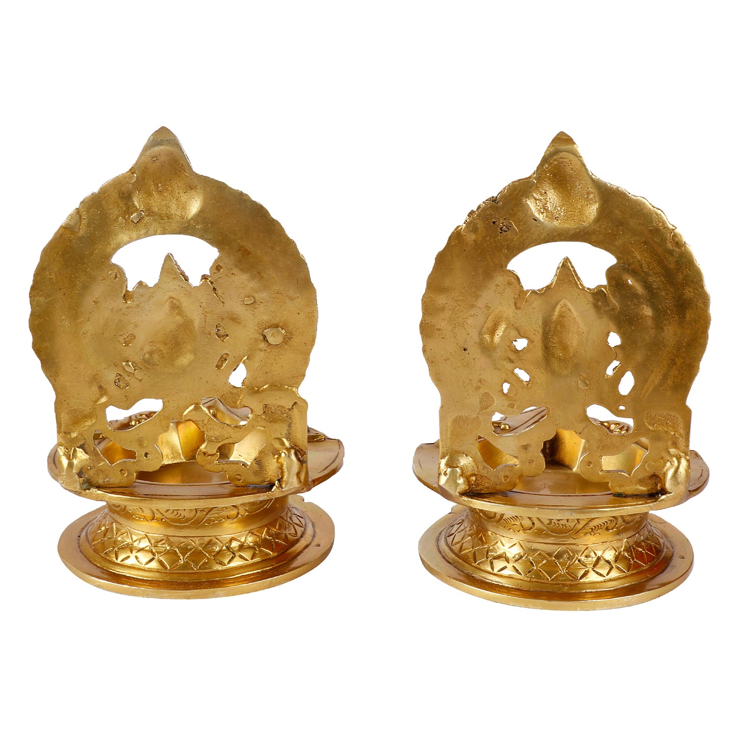 Set of 2 Gold Color Brass Laxmi Ganesh Oil Diyas: Perfect for Puja, Aarti, Camphor Burning, and Table Stand