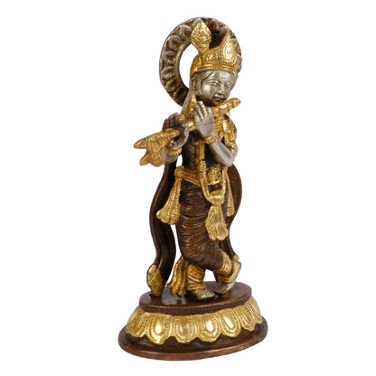 Brass Krishna Murti in Brown Color Height 8.5 Inch