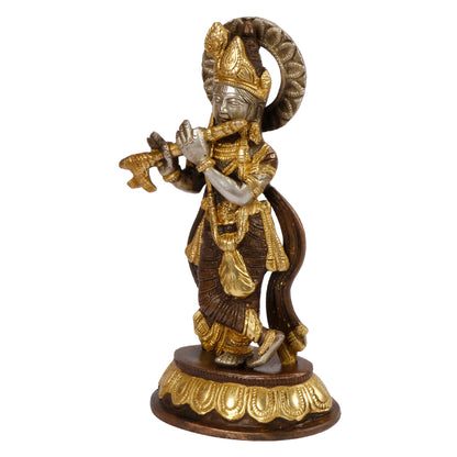 Brass Krishna Murti in Brown Color Height 8.5 Inch