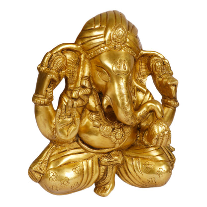 Brass Sitting Ganesha Idol In Gold Color Height 7.5 Inch Weight 2.5 Kg