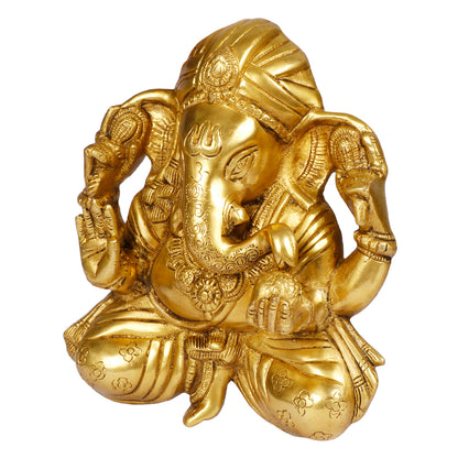 Brass Sitting Ganesha Idol In Gold Color Height 7.5 Inch Weight 2.5 Kg